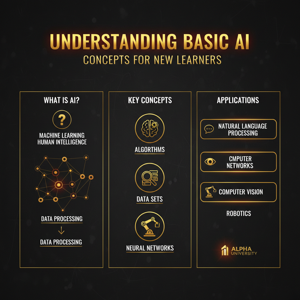 Infographic visualizing: Understanding Basic AI: Concepts for New Learners
