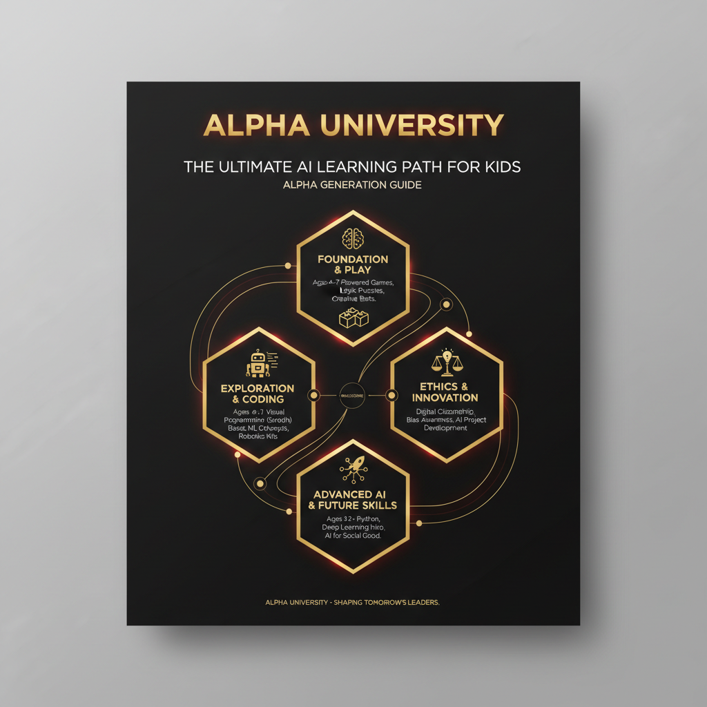 Infographic visualizing: The Ultimate AI Learning Path for Kids (Alpha Generation Guide)