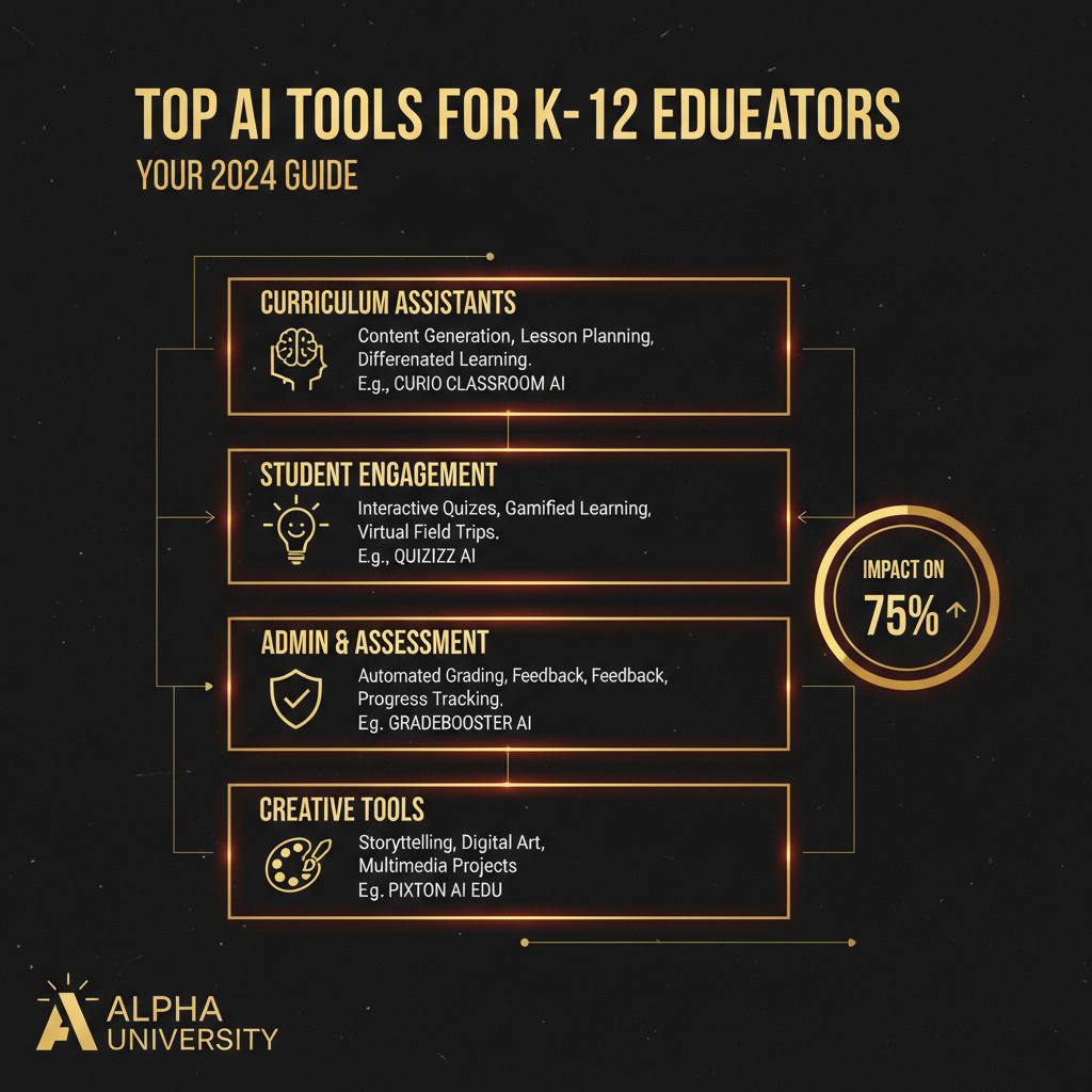 Infographic visualizing: Top AI Tools for K-12 Educators: Your 2024 Guide