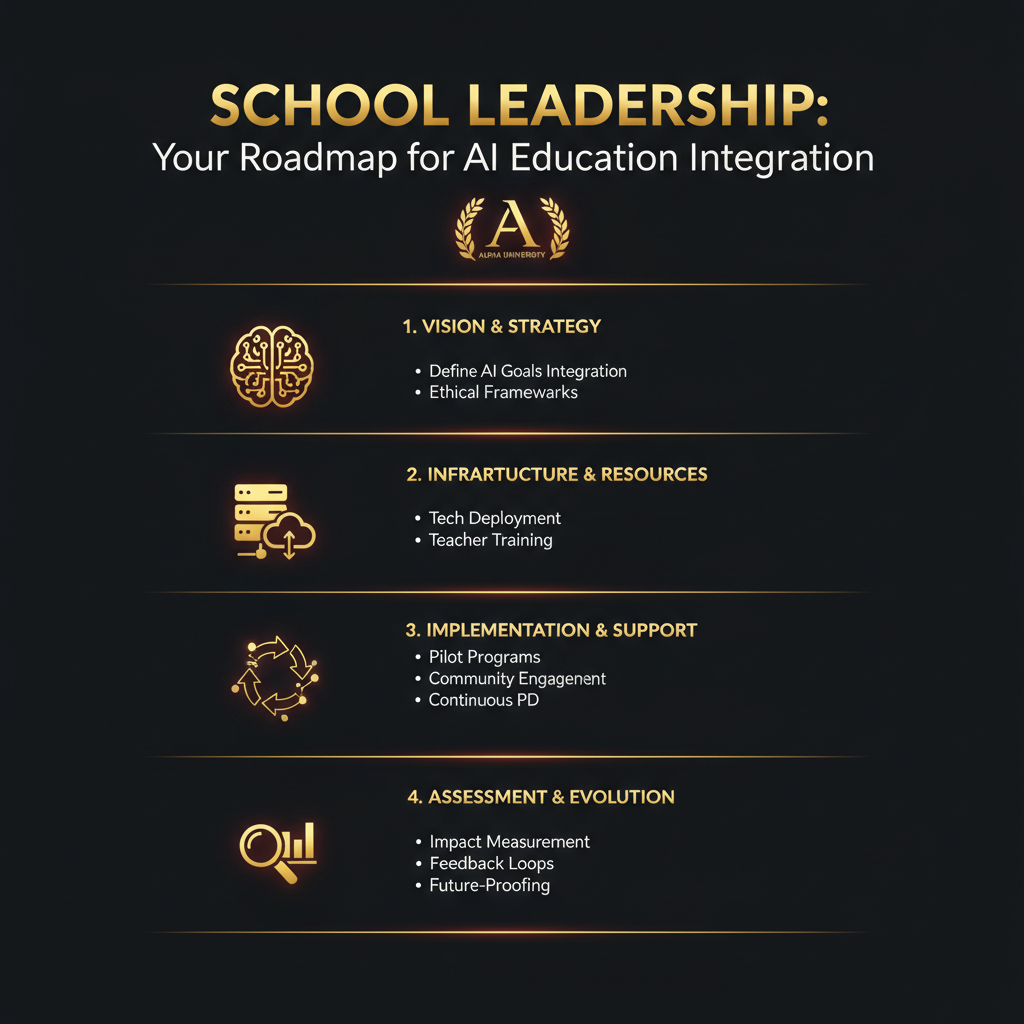 Infographic visualizing: School Leadership: Your Roadmap for AI Education Integration