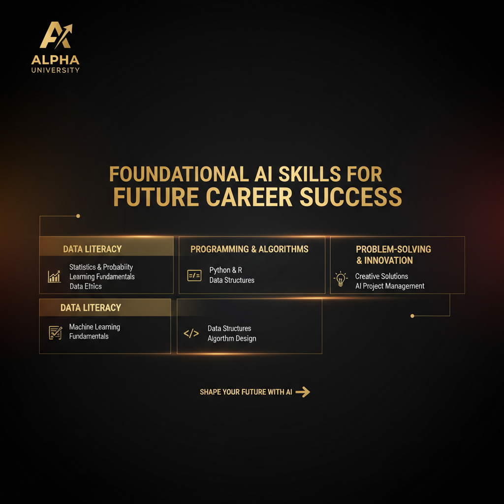 Infographic visualizing: Foundational AI Skills for Future Career Success